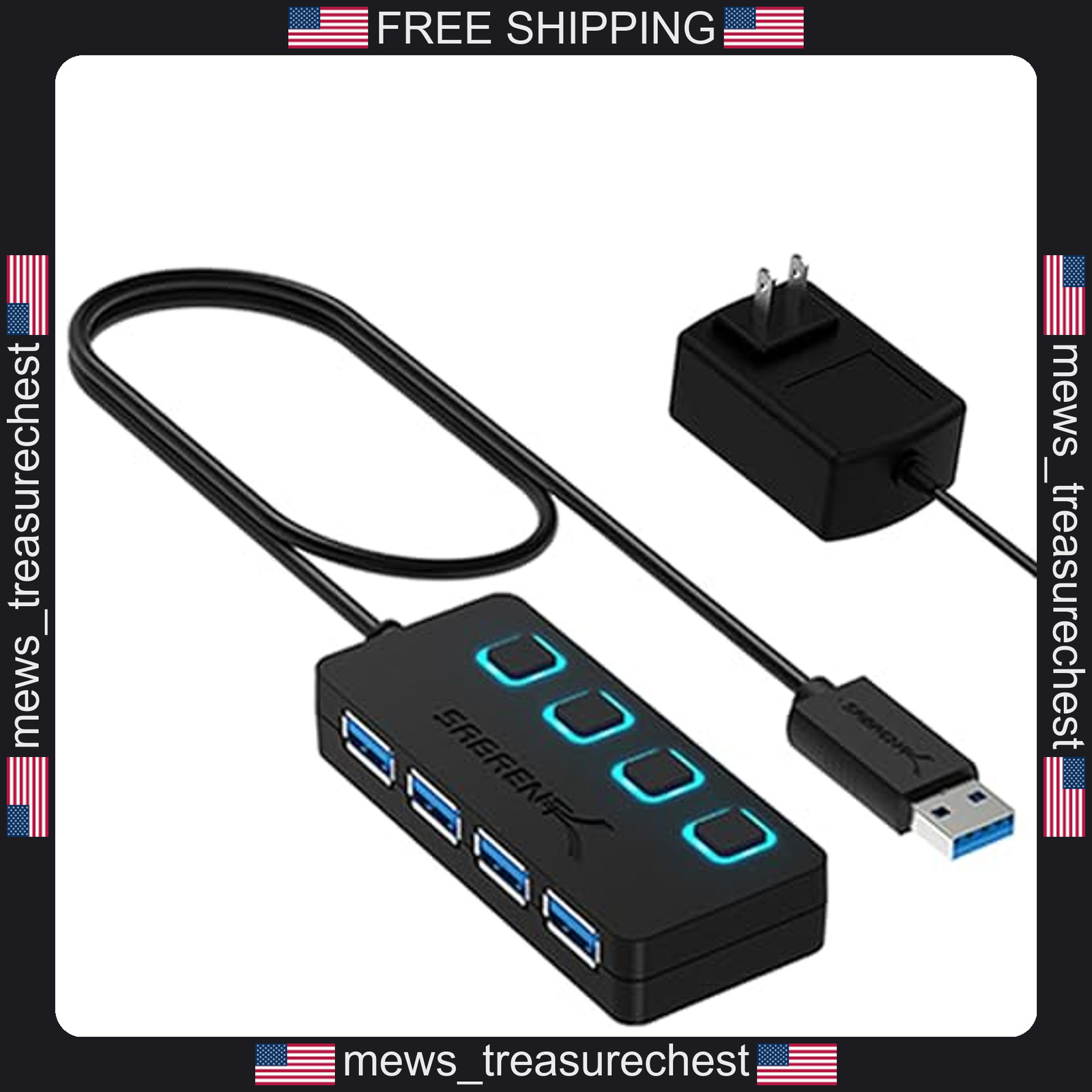 USB 3.0 Hub 4-Port Powered with Individual Switches and LED Indicators