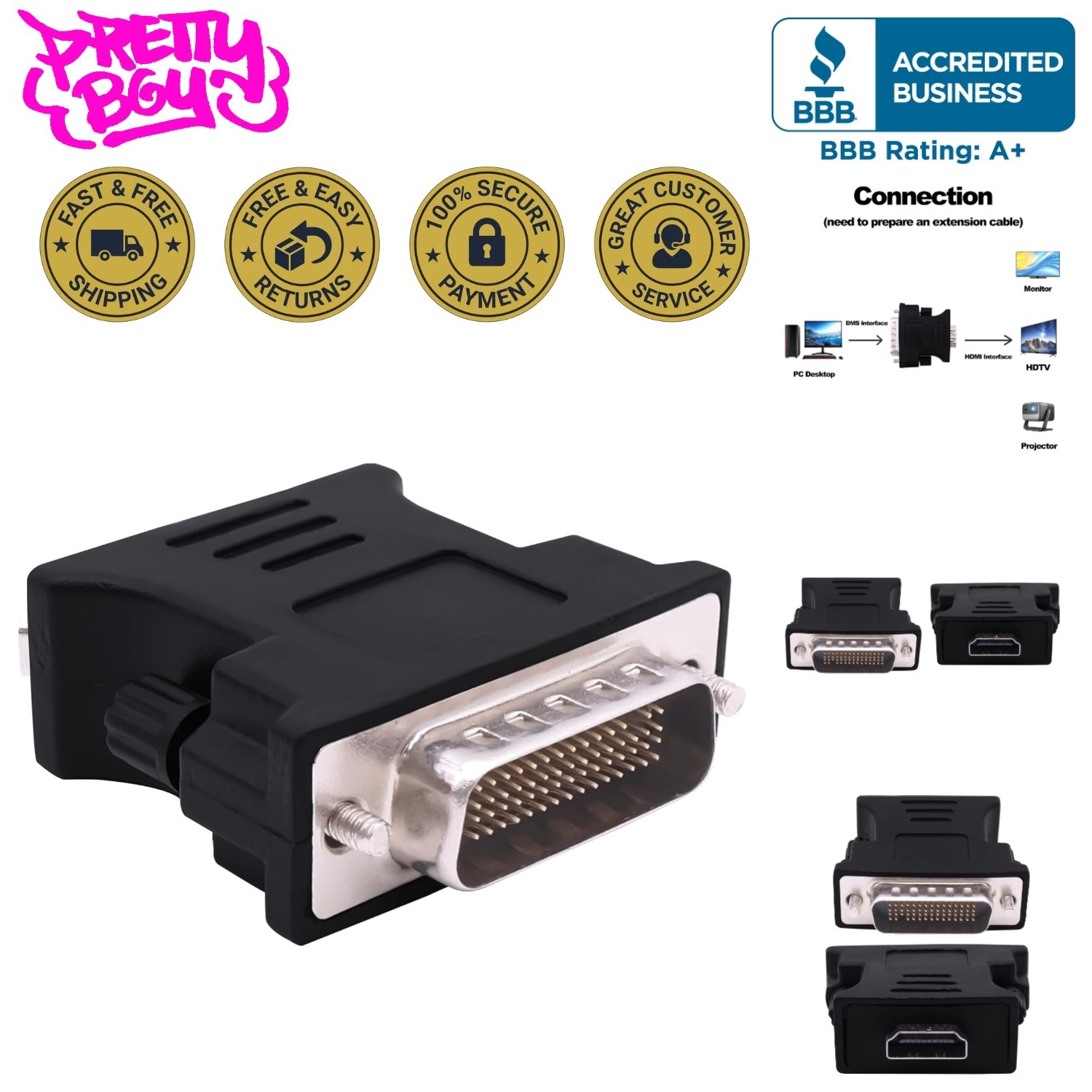 HDMI to DMS-59 Pin Adapter - High-Quality Converter for Multi-Screen Displays