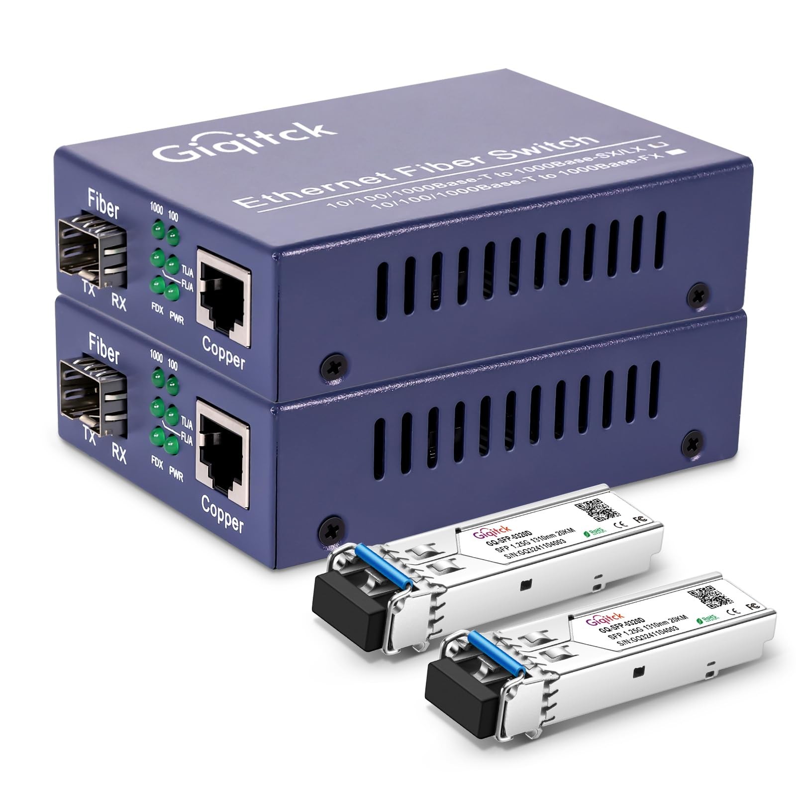 2 PCS Gigabit Ethernet Media Converter 1.25G Single-Mode Dual LC 20km SFP