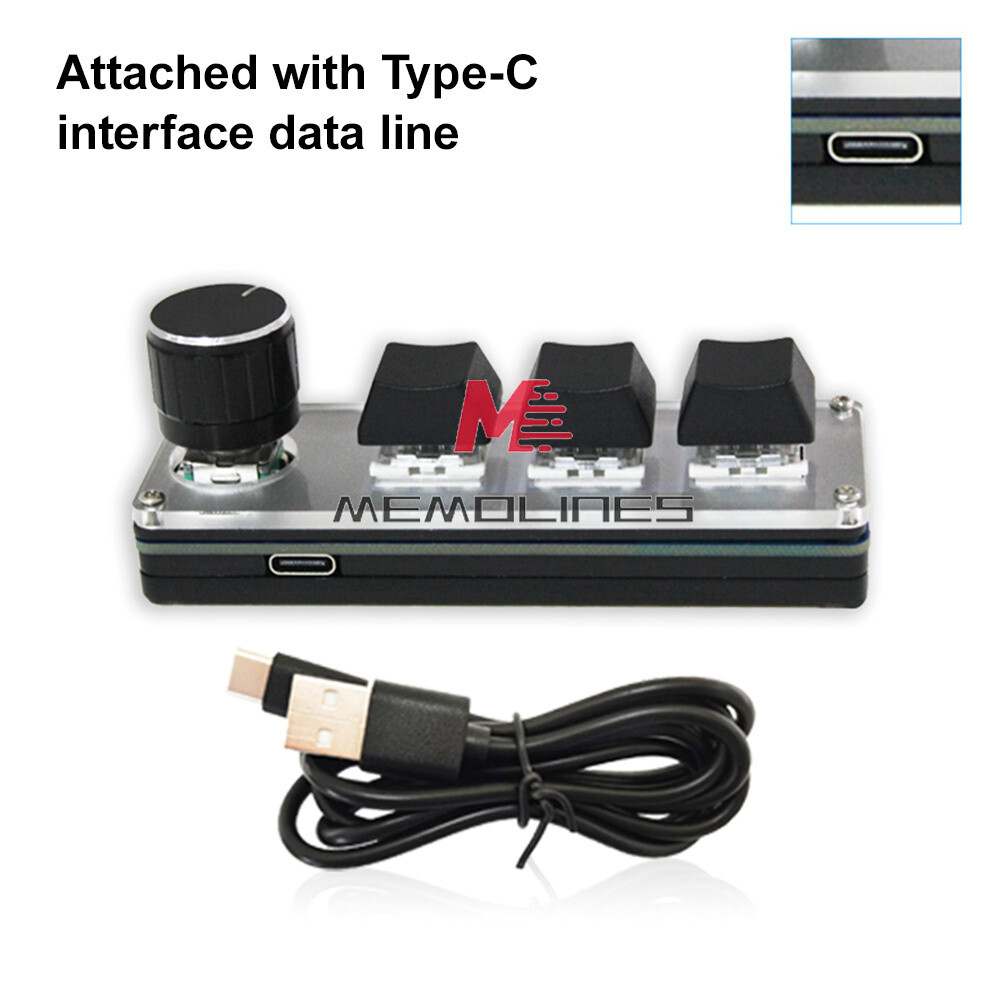 Type-c Programming Custom Knob Keyboard RGB 3 Key Copy Paste Button With Cable