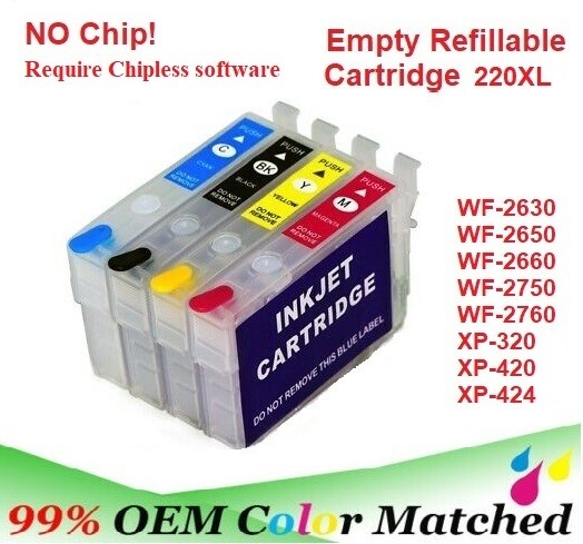 220 220XL Alternative No Chip Refillable Cartridge XP-320 XP-420 XP-424 WF-2660