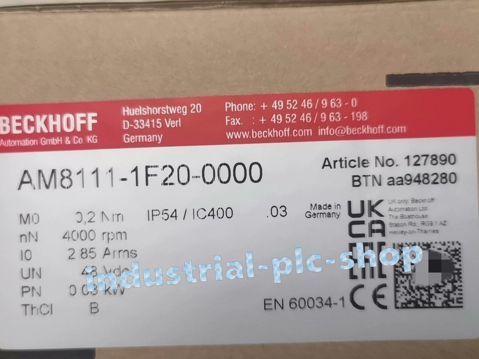 AM8111-1F20-0000 BECKHOFF servo motor New in box Expedited shipping DHL/FedEX.