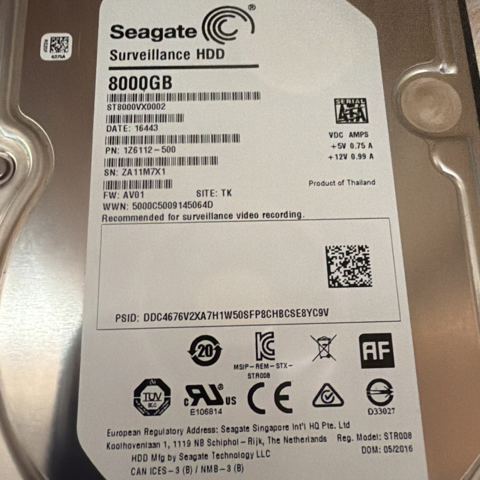 Seagate 8TB SkyHawk Surveillance 3.5" SATA HDD ST8000VX0002