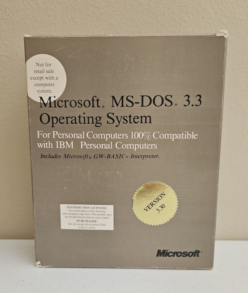 Vintage 1987 Microsoft MS-DOS 3.3 Operating System 2x 5.25” Floppy & Guide