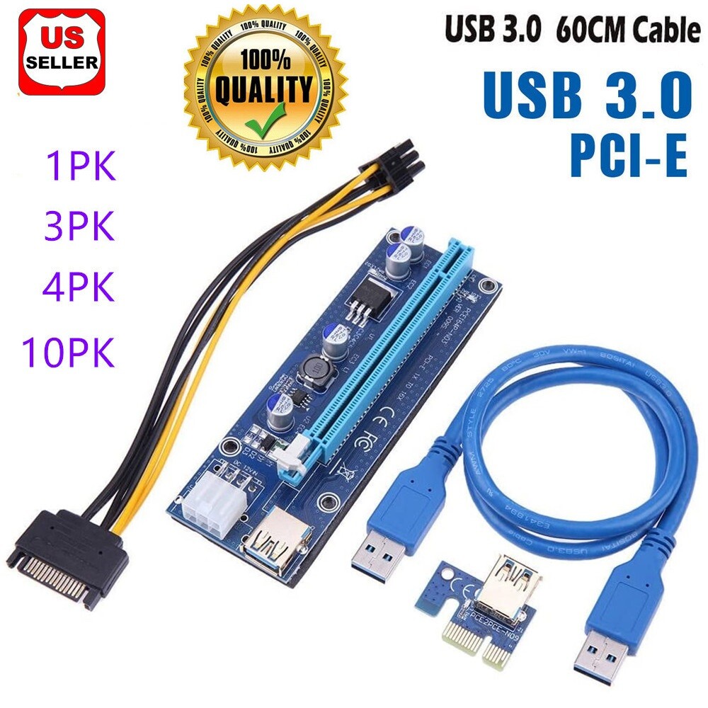 PCI-E 1x to 16x Powered USB 3.0 GPU Riser Extender Adapter Card VER 009S PLUS
