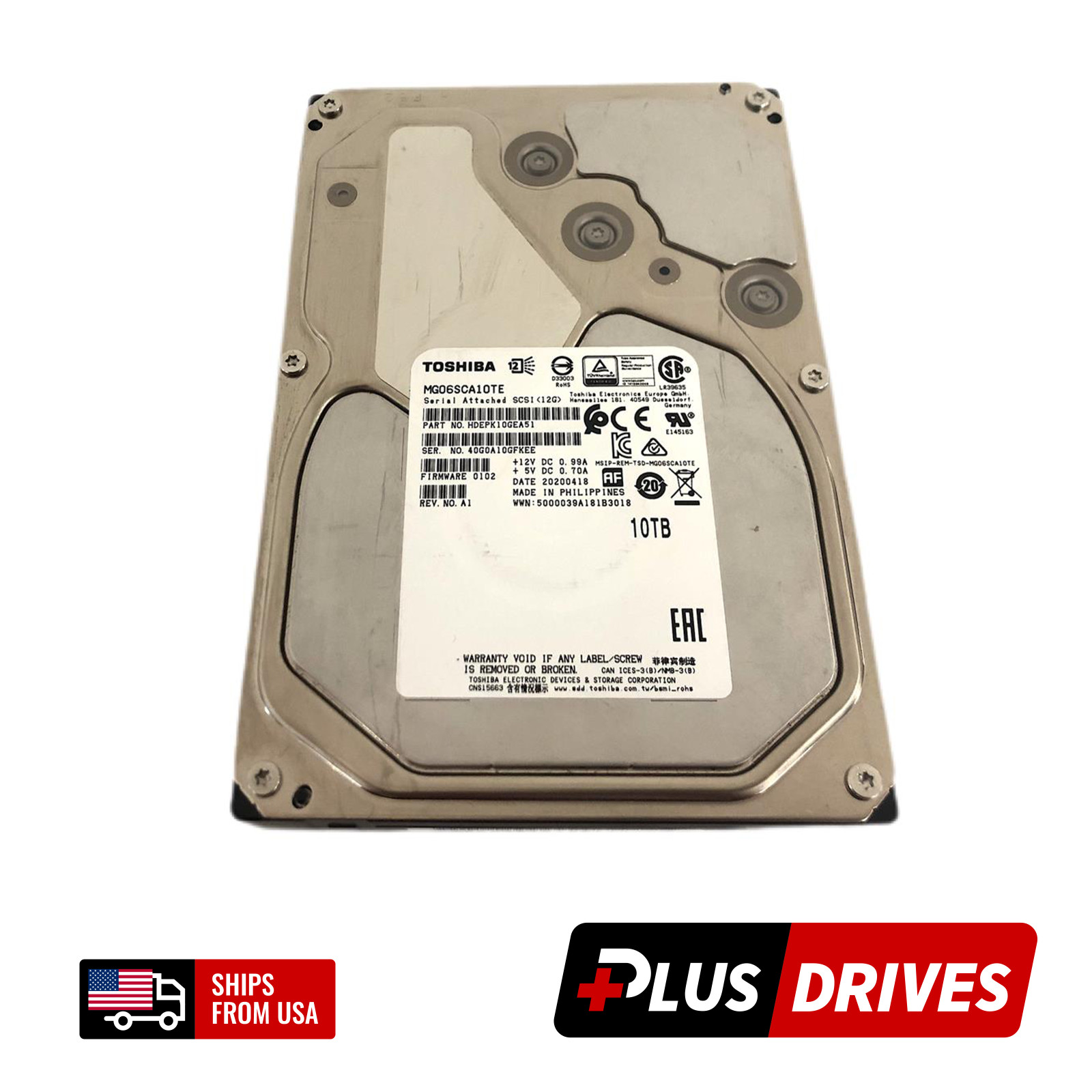 10TB SAS Toshiba MG06 3.5" CMR 7.2K RPM 12Gbps SED 256MB Enterprise Server Drive