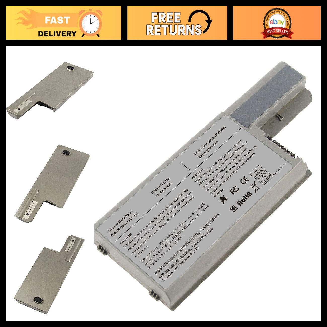 High Capacity 5200mAh 11.1V Laptop Battery Replacement for Dell Latitude & Preci