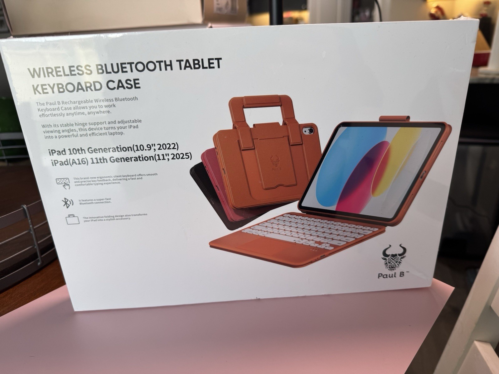 New Paul B Wireless Bluetooth Keyboard Case for iPad 10/11 Generation- Orange
