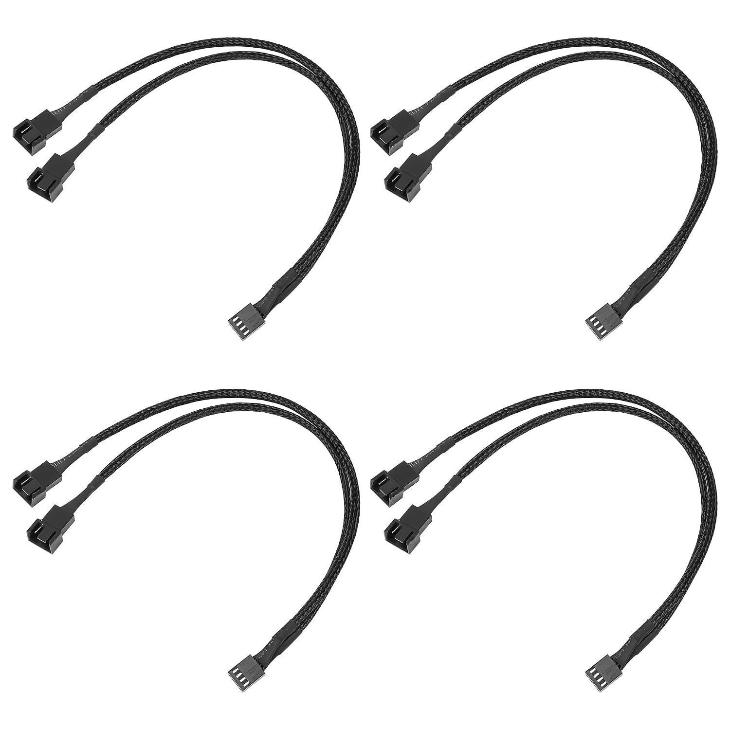4-Pack PWM Fan Splitter Cable 12 Inch 2-Way 4-pin CPU Case Cooling Fan Extension