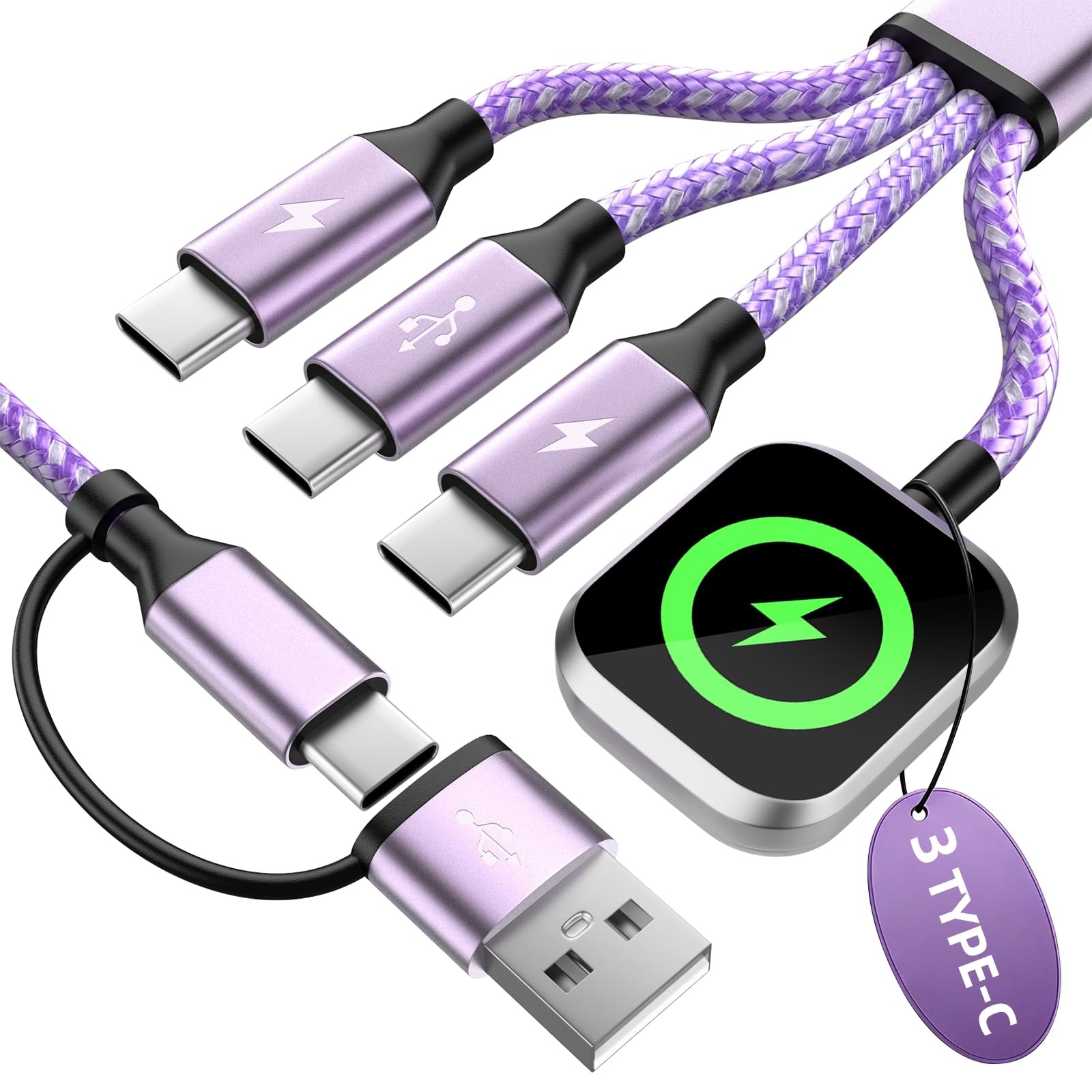 Travel Essentials Multi Charging Cable for iWatch Charger 1PCS&5FT, Purple_1