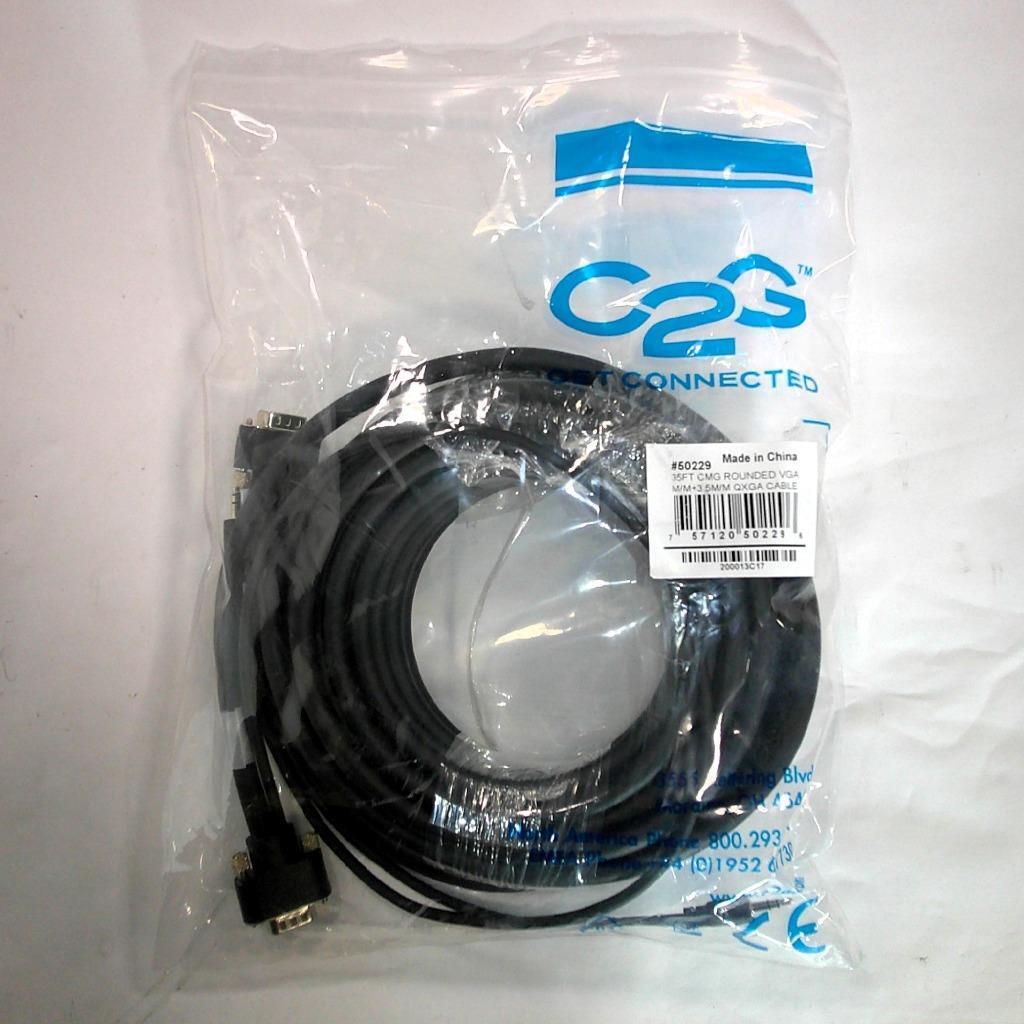 New C2G Cables To Go 50229 35ft CMG Rounded VGA M/M + 3.5 M/M QXGA Cable