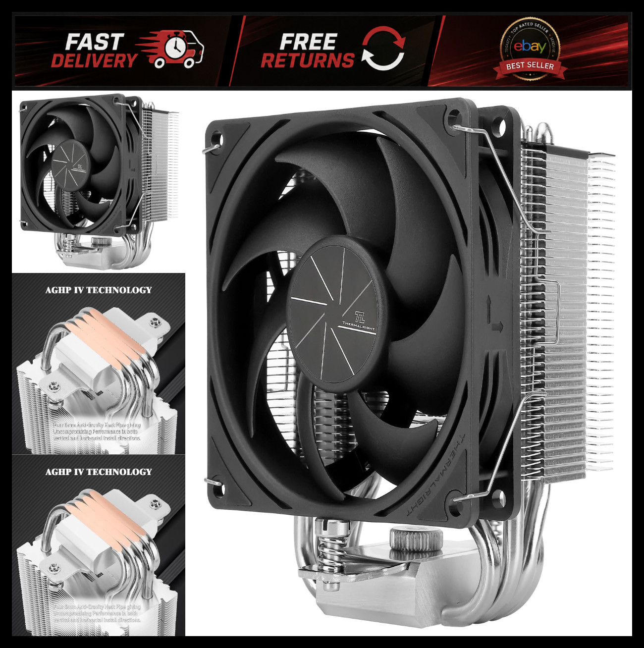 High-Performance CPU Air Cooler, 92mm Fan, 4 Heat Pipes, AMD & Intel