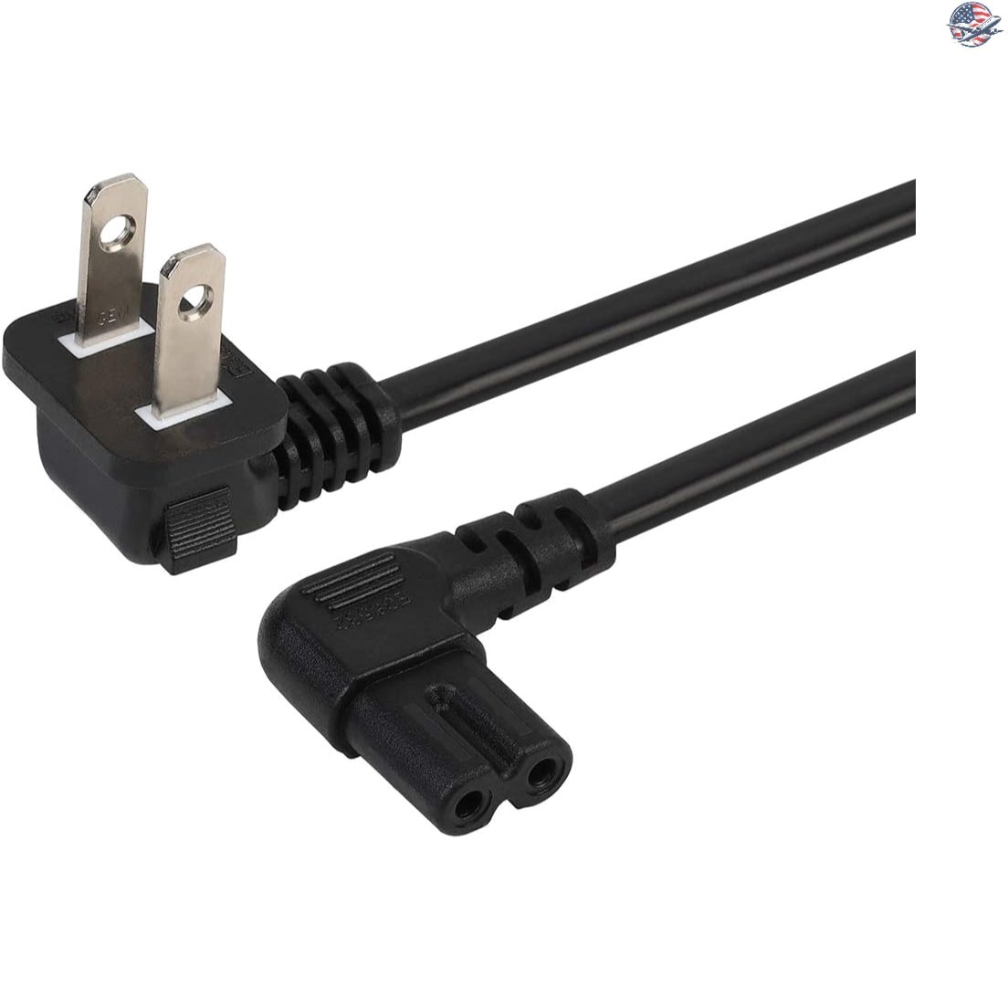 High-Quality 10FT Right Angle Power Cable,  Listed NEMA 1-15P to C7 Connector