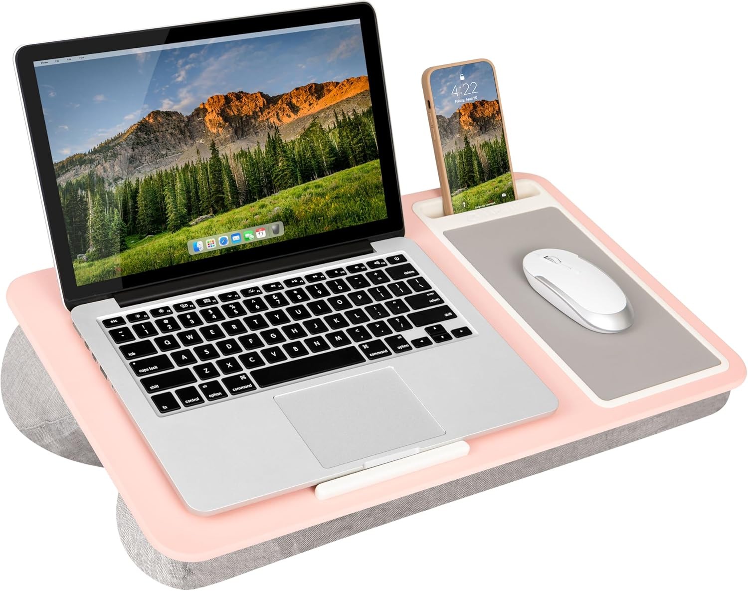 Home Office Lap Desk W/ Device Ledge Mouse Pad & Phone Holder Pink Fits up to