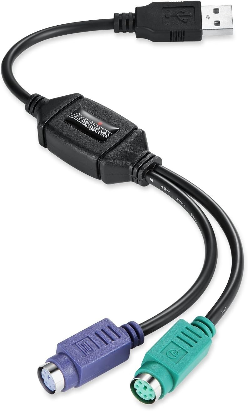 Perixx PERIPRO-401 PS2 to USB Adapter for Keyboard and Mouse - Built-in USB