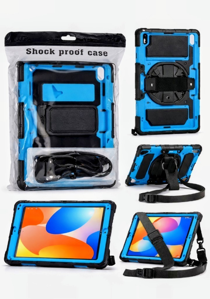 Shockproof Blue Black Silicone Tablet Case with Stand and Strap