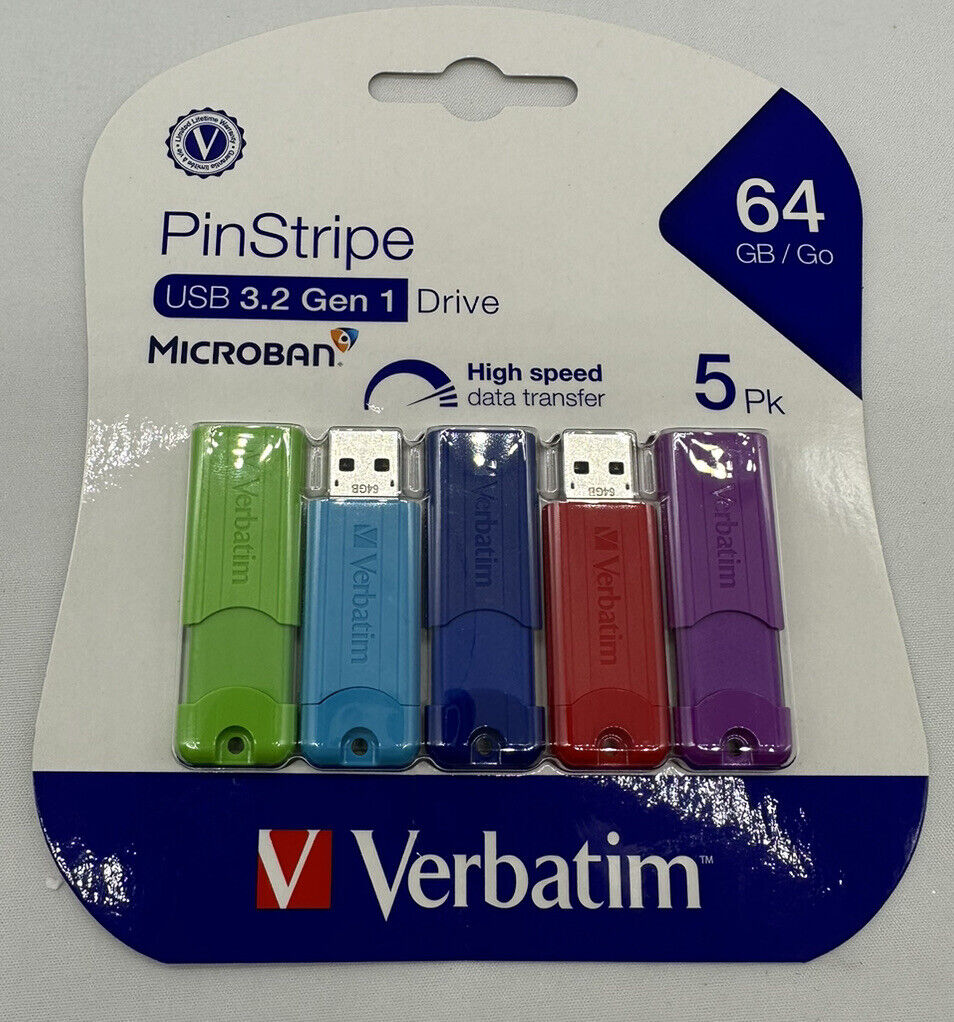 Verbatim 64GB Pinstripe USB 3.2 Gen 1 Flash Drive Retractable Thumb Drive