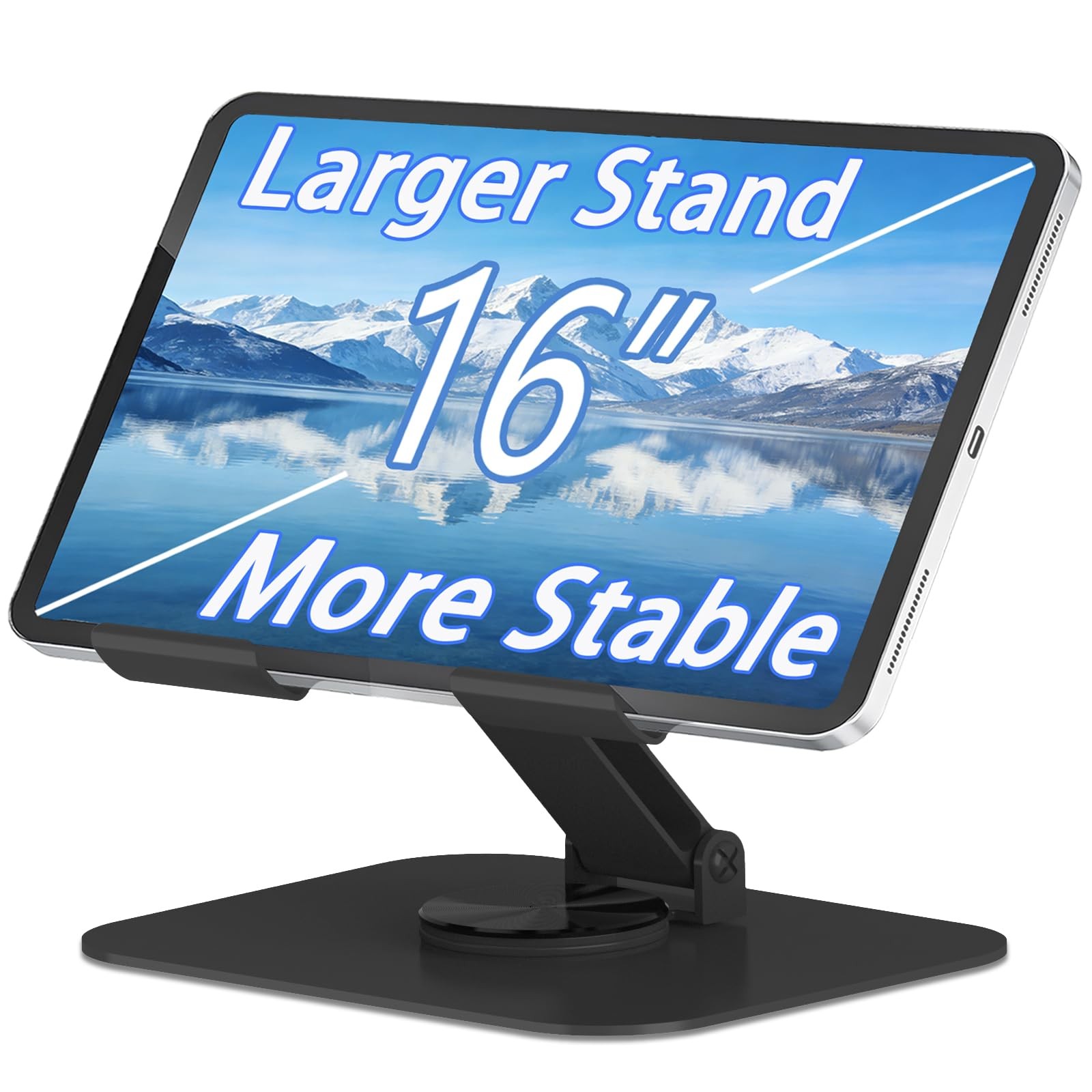 Large Metal Tablet Stand 360° Rotation Foldable Tablet Holder for 4 to 16 Inch