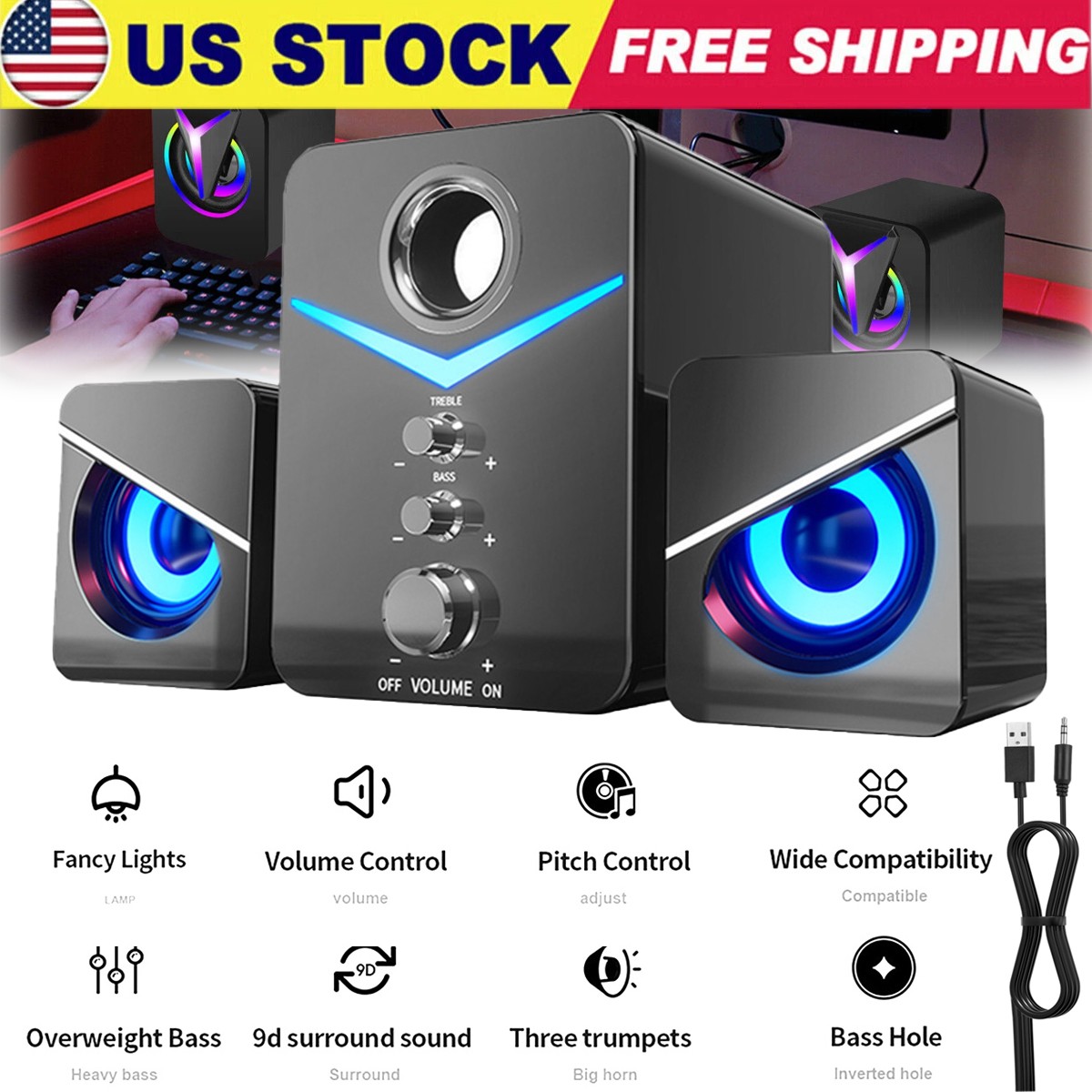 Computer Speakers Surround Sound System Wired PC Speakers Gaming Bass 3.5mm Jack
