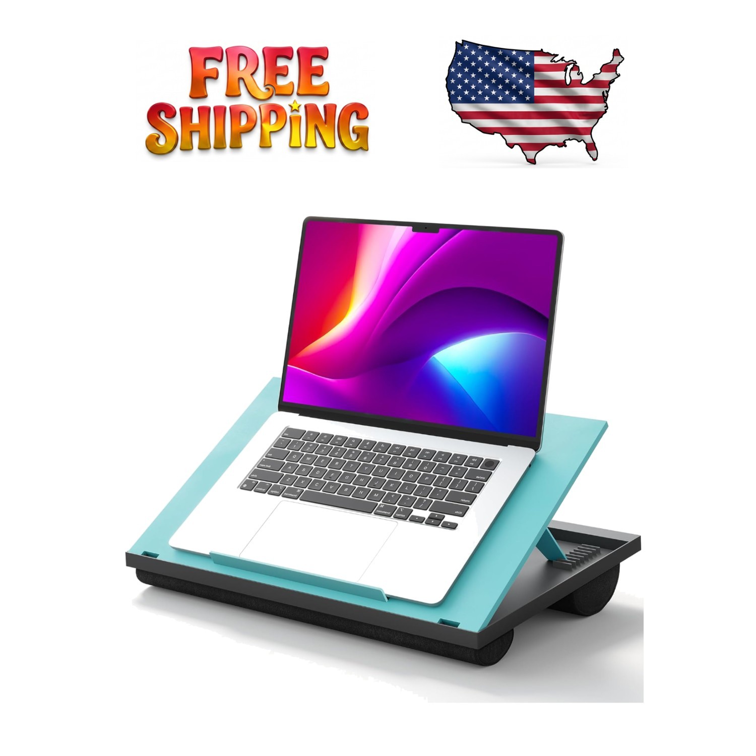 Portable Turquoise Lap Desk – Dual Cushions & 8 Tilt Levels for 15.6" Laptops