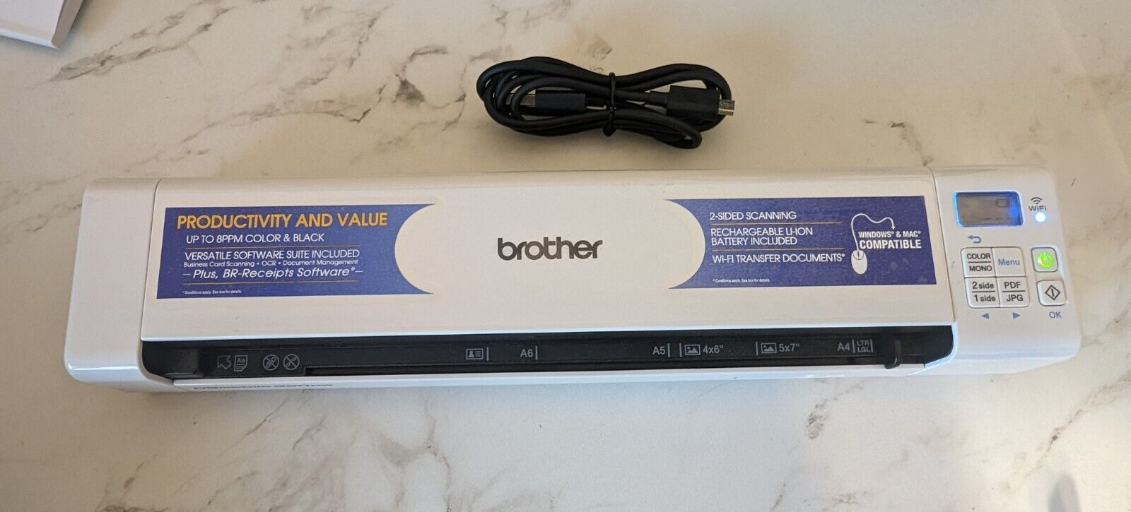 Brother DS-920DW Wireless Duplex Mobile Color Page Scanner w/ USB Charger WORKS