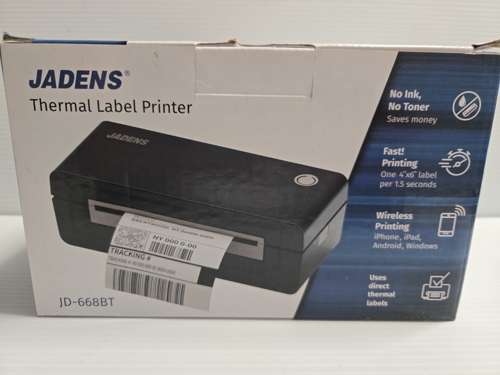 JADENS JD-668BT Bluetooth Thermal Shipping Label Printer New Open Box