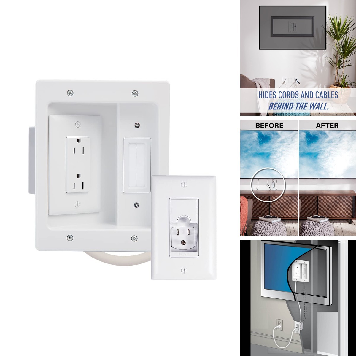 Legrand On-Q HT22U2WHR12 In-Wall TV Power & Cable Organizer - White - 12ft