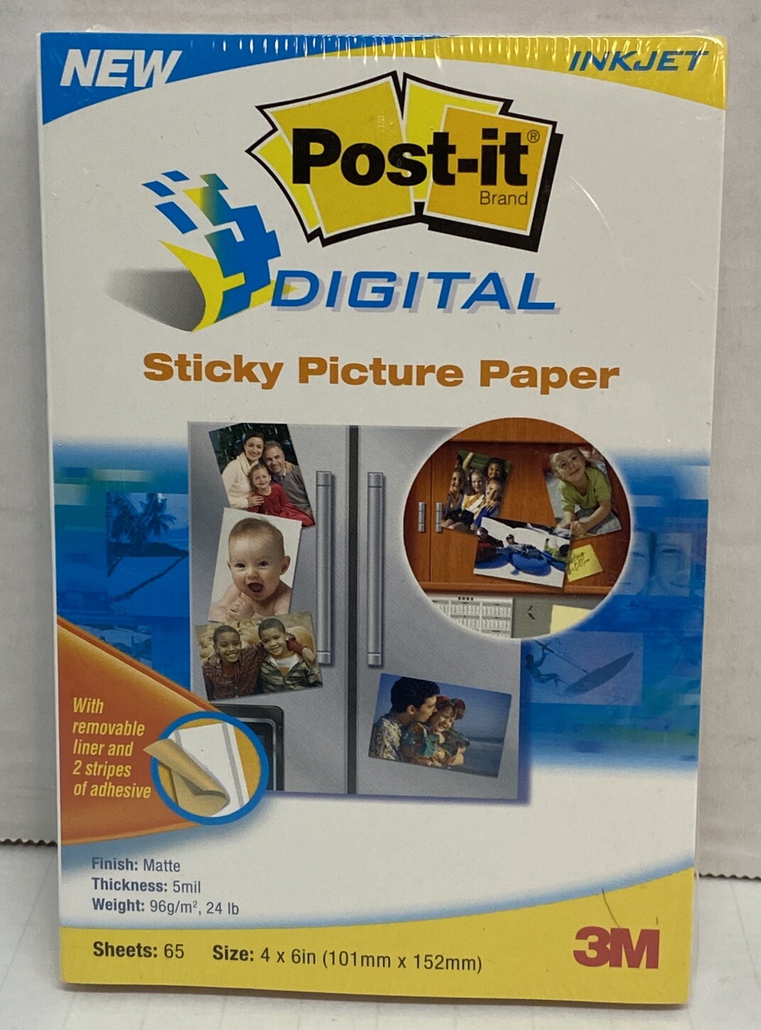 3M Post-It Digital Sticky Picture Paper For Inkjet/Photo Printers 4x6” 65-Sheets