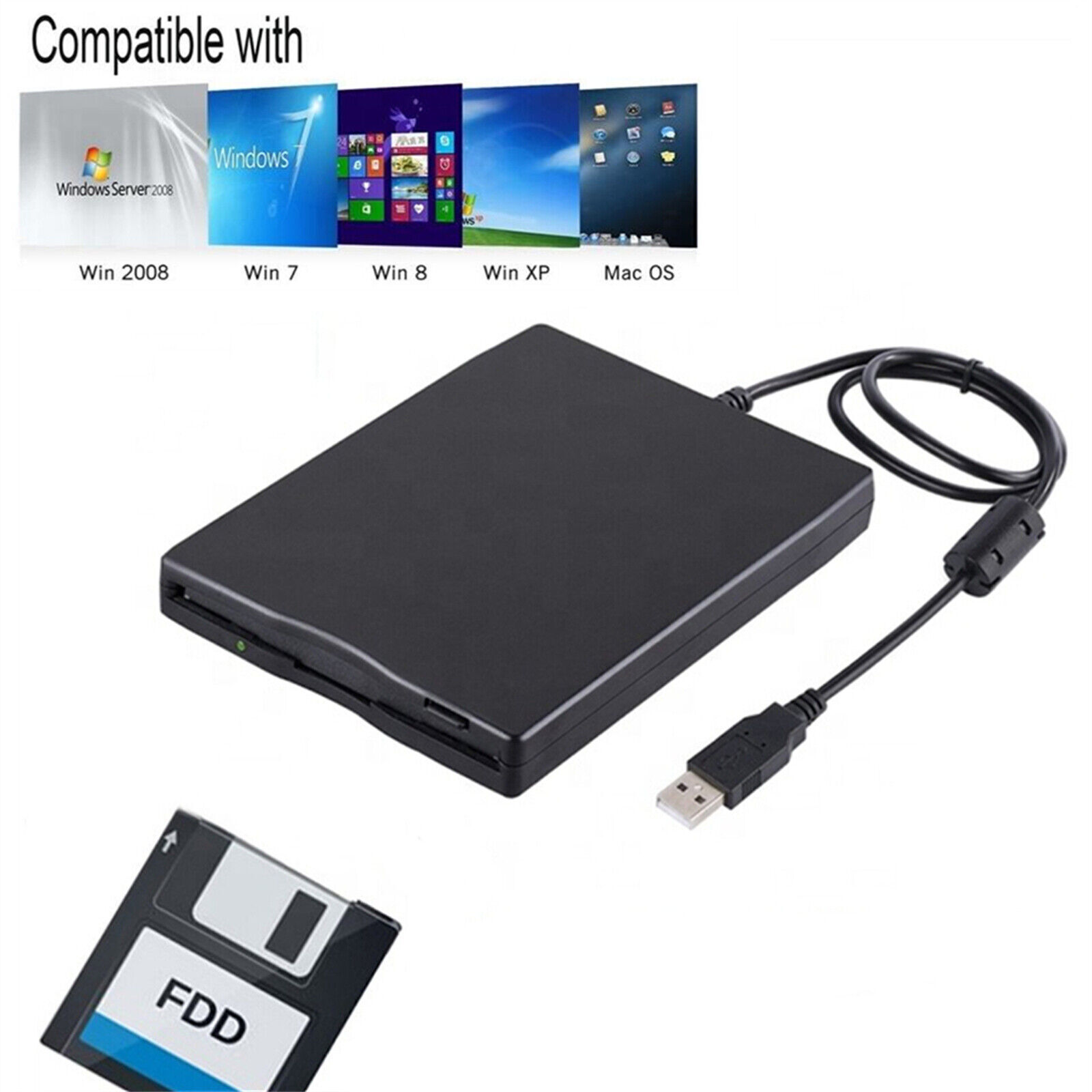 USB 2.0 External 3.5” Floppy Disk Drive 1.44MB FDD Data Reader For Mac Laptop PC