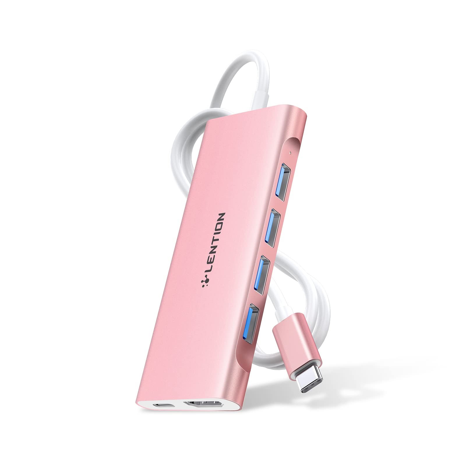 LENTION 3.3FT Long Cable USB C Hub, 4K HDMI, 100W PD, 4 USB 3.0 Ports | 4A & LED
