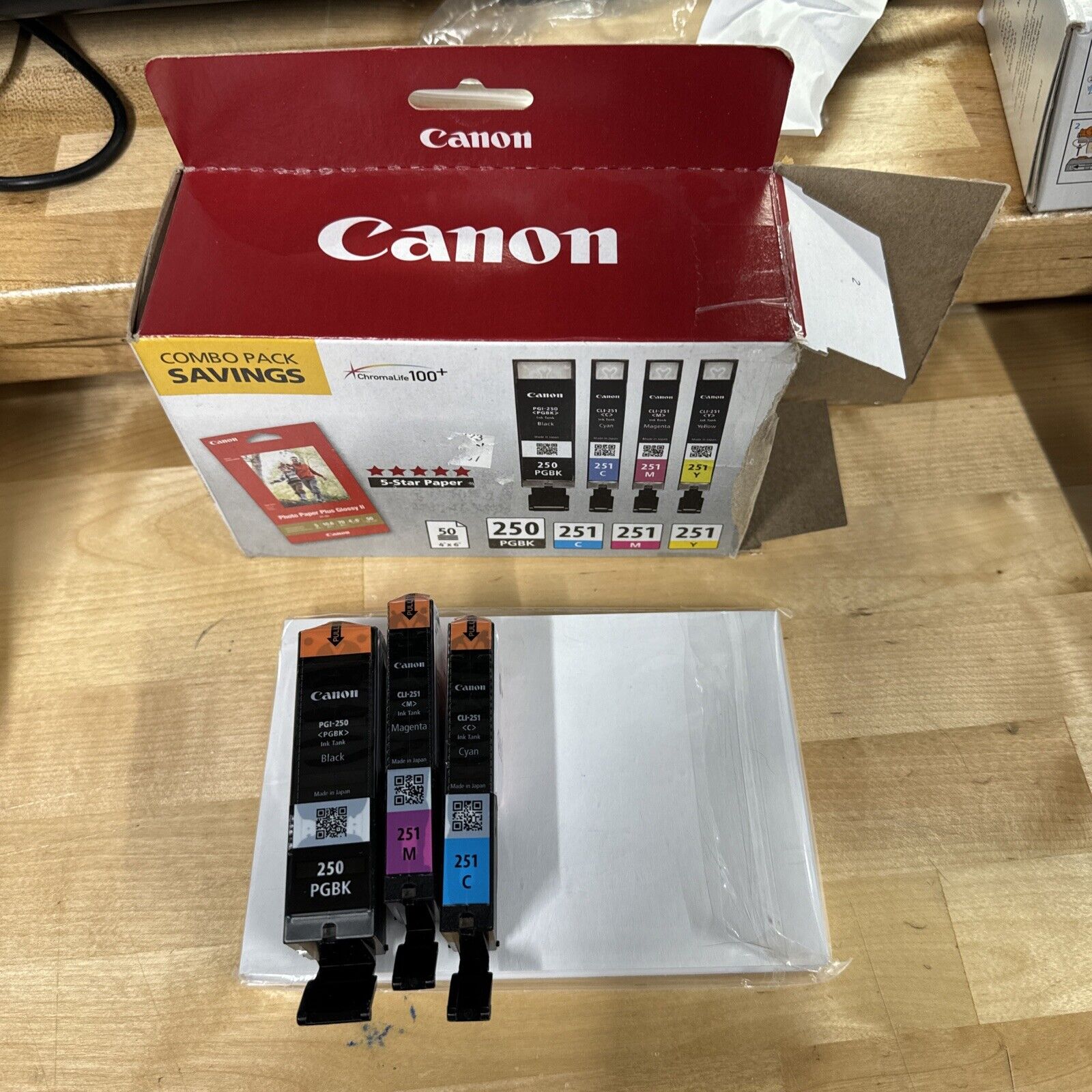 New Canon OEM Genuine 226 3-Pack Ink Cartridges BK C M Combo Pack Paper