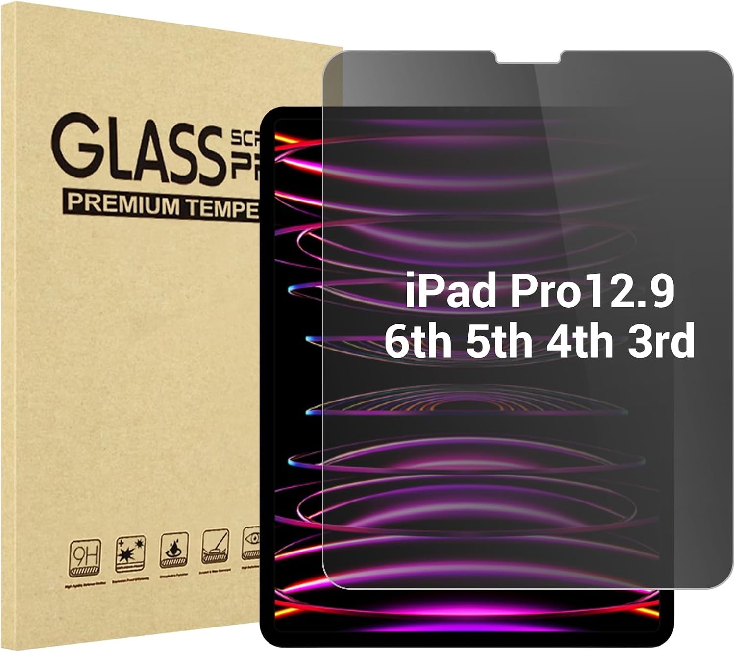 1 Pack Privacy Screen Protector for iPad Pro 12.9", Anti-Spy Tempered Glass