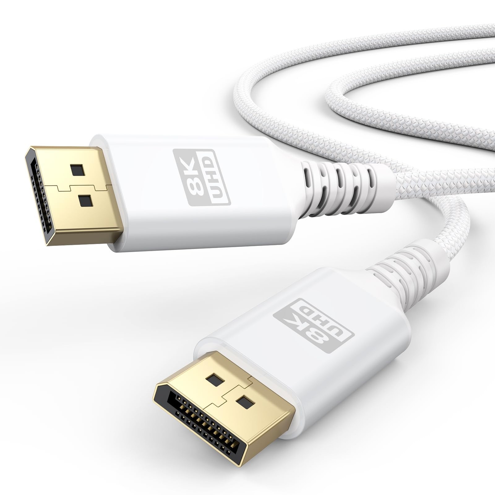 UVOOI 8K White DisplayPort Cable 6.6FT, Display Port 1.4