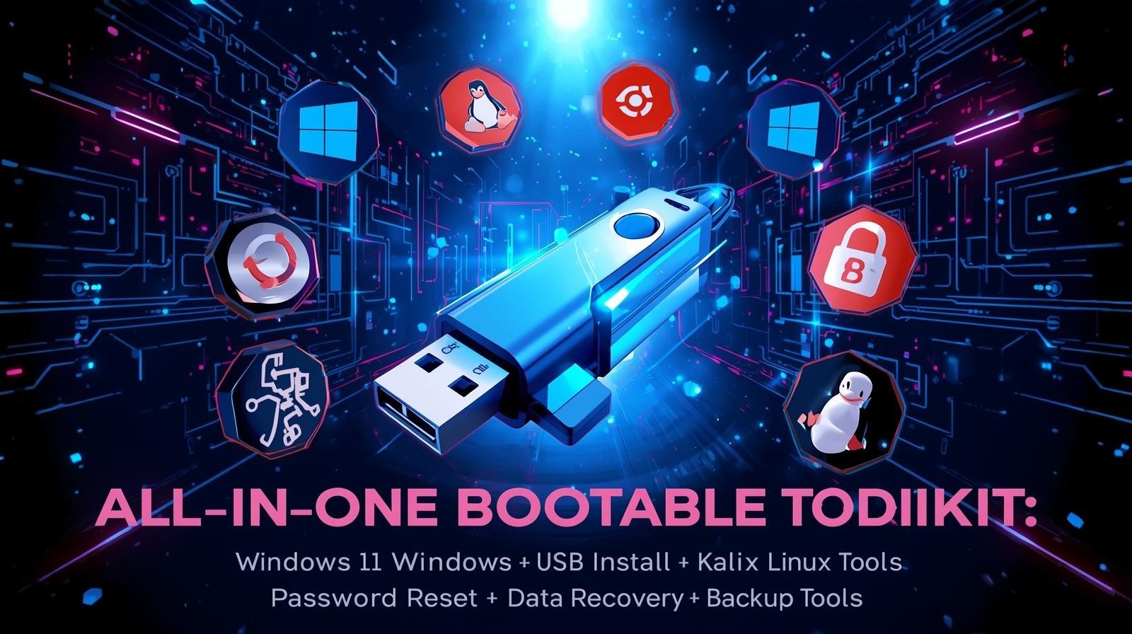 All-in-One Bootable USB Toolkit: Windows, Linux Install, Kali, Data Recovery, PC