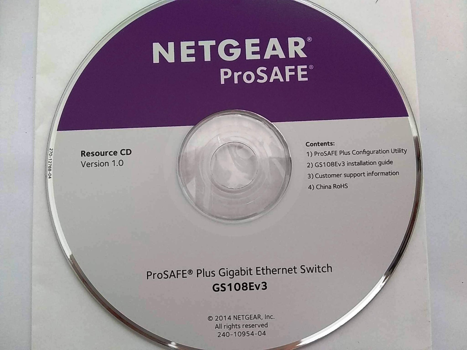 Netgear ProSAFE Plus Gigabit Ethernet Switch GS108Ev3 Resource CD