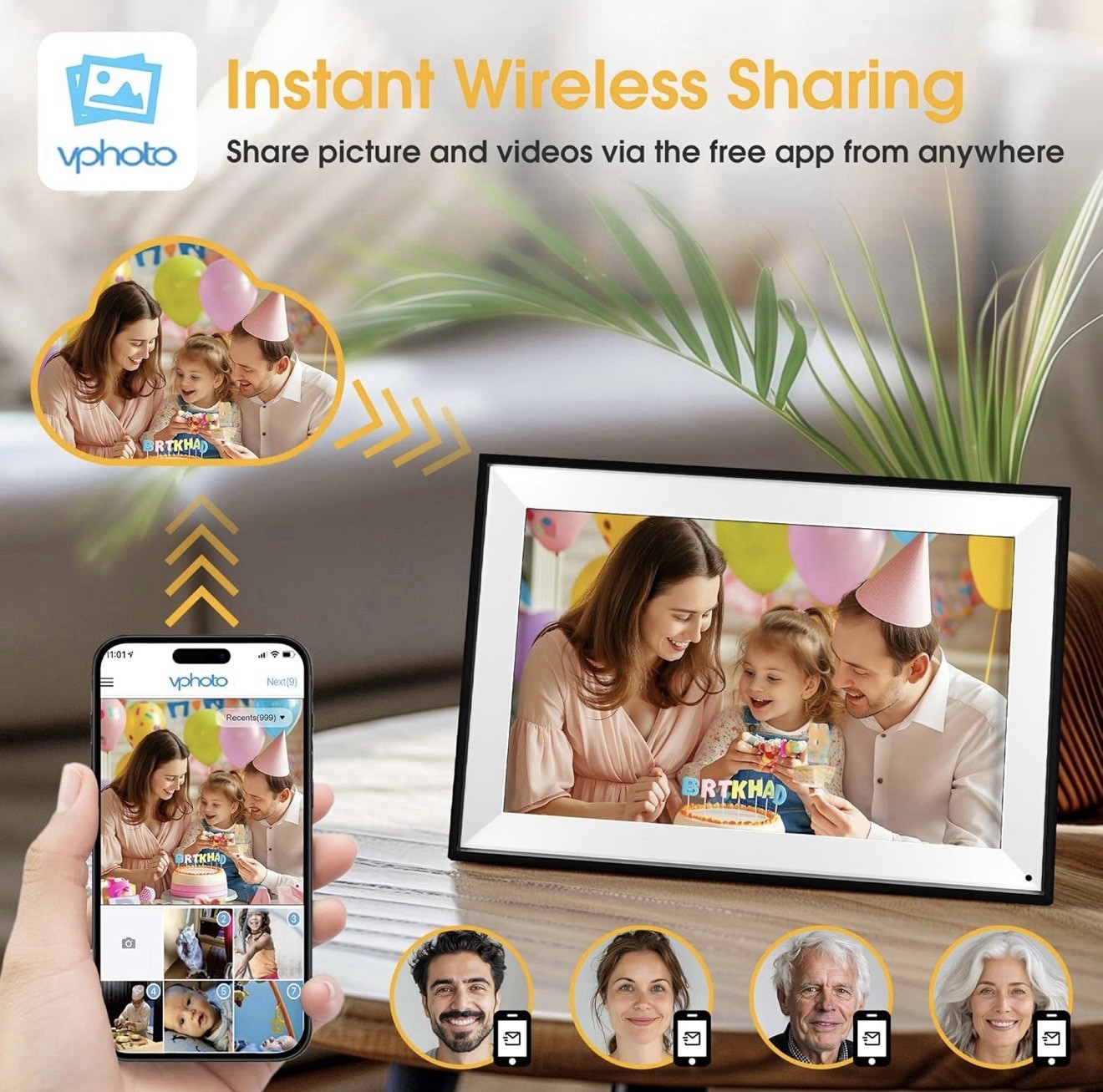 EMITEVER 10.1 Inch WiFi Digital Picture Frame 32GB Storage,1280x800 IPS HD Touch