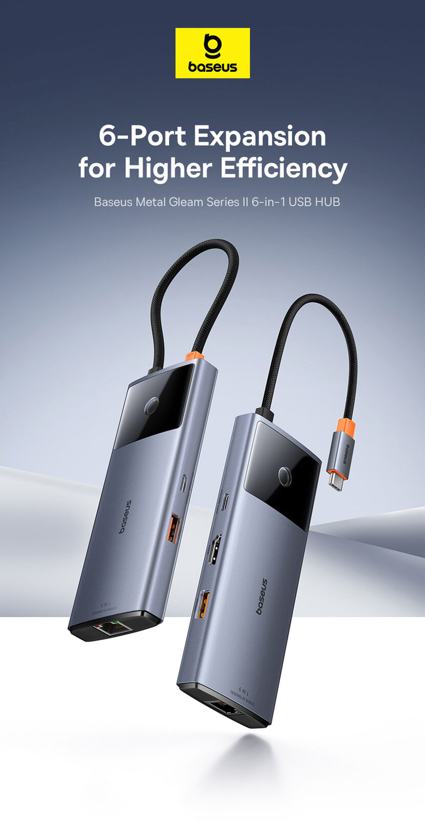 6-in-1 Baseus USB HUB Docking Station USB C Hub Type C to For HDMI USB Adapter
