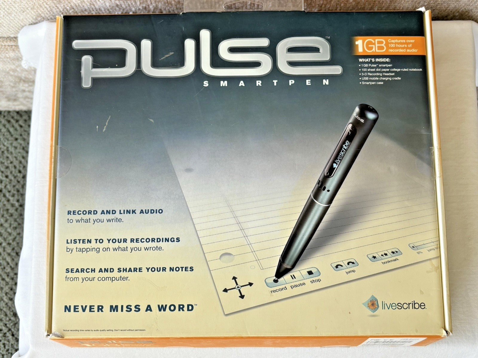 PULSE SMARTPEN by LIVESCRIBE 1GB, RECORD & LINK AUDIO TO WHAT YOU WRITE ~ Used