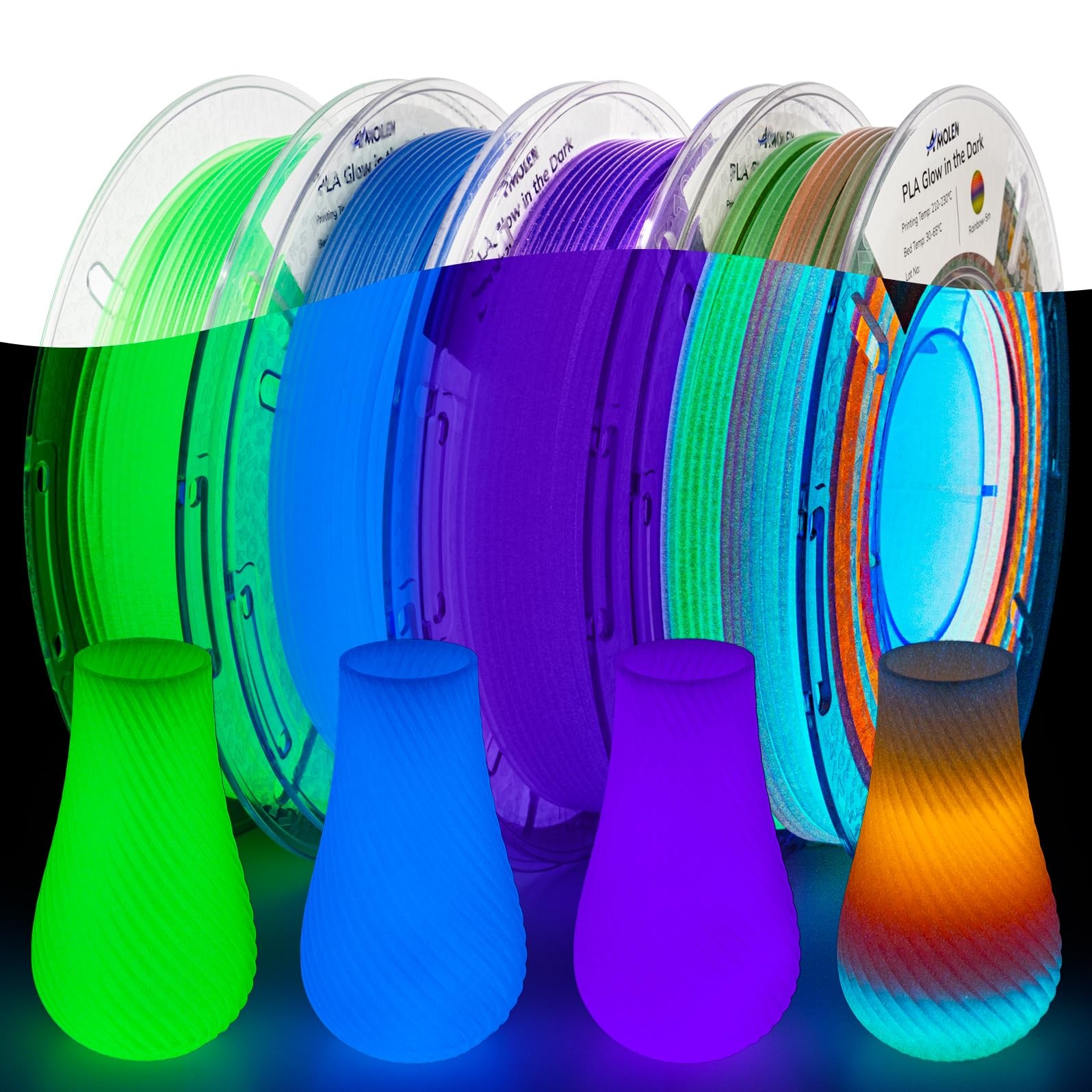 Glow in The Dark 3D Printer Filament Bundle, Glow Filament Multicolor, 5 Mete...