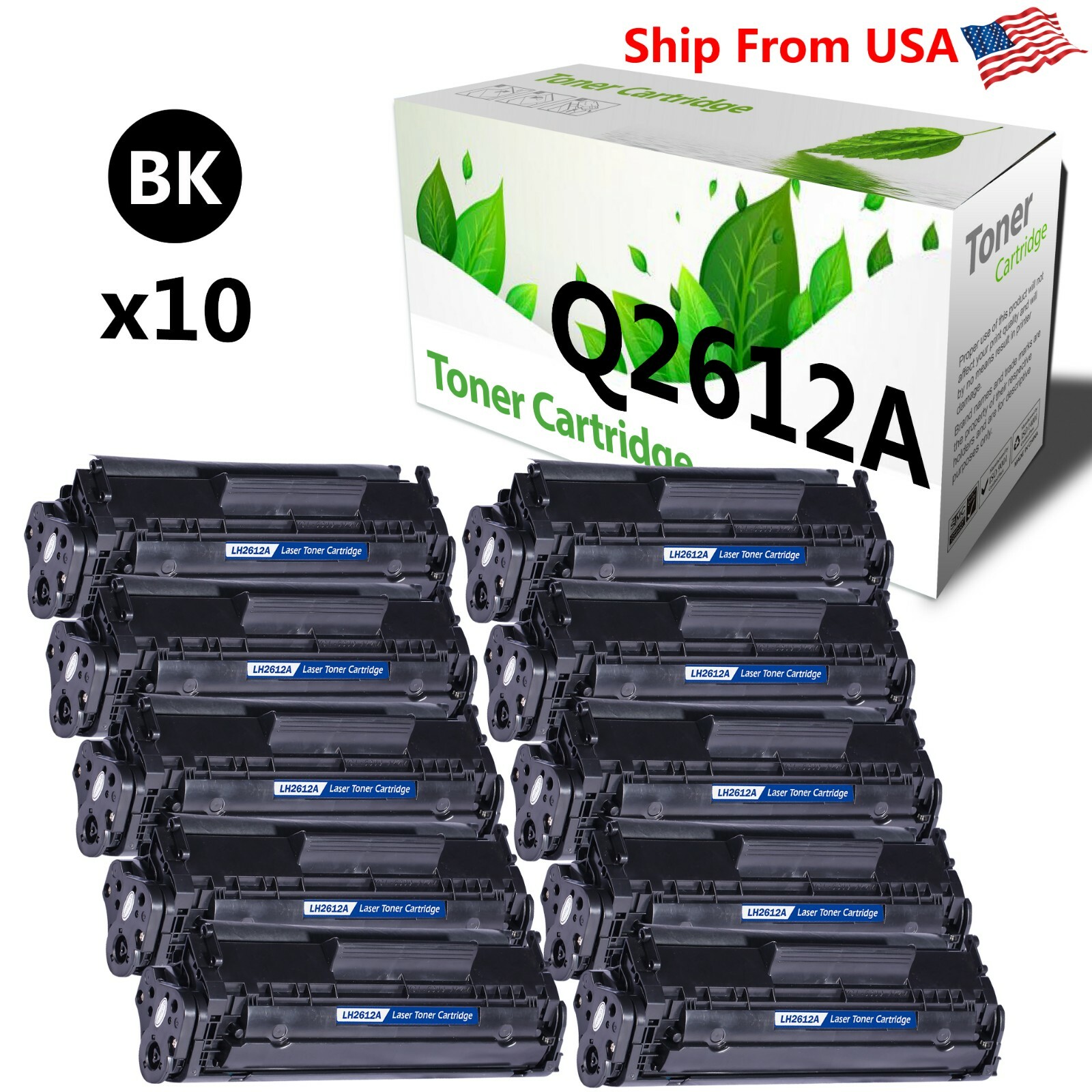 10PK Q2612A 2612A Toner Cartridge Work With HP LaserJet 1010 Printer (Black)