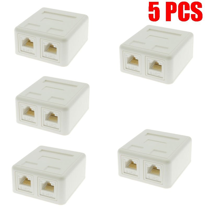 5x Pack 2 Port CAT6 RJ45 Keystone Jack Network Cable Wall Surface Mount Box