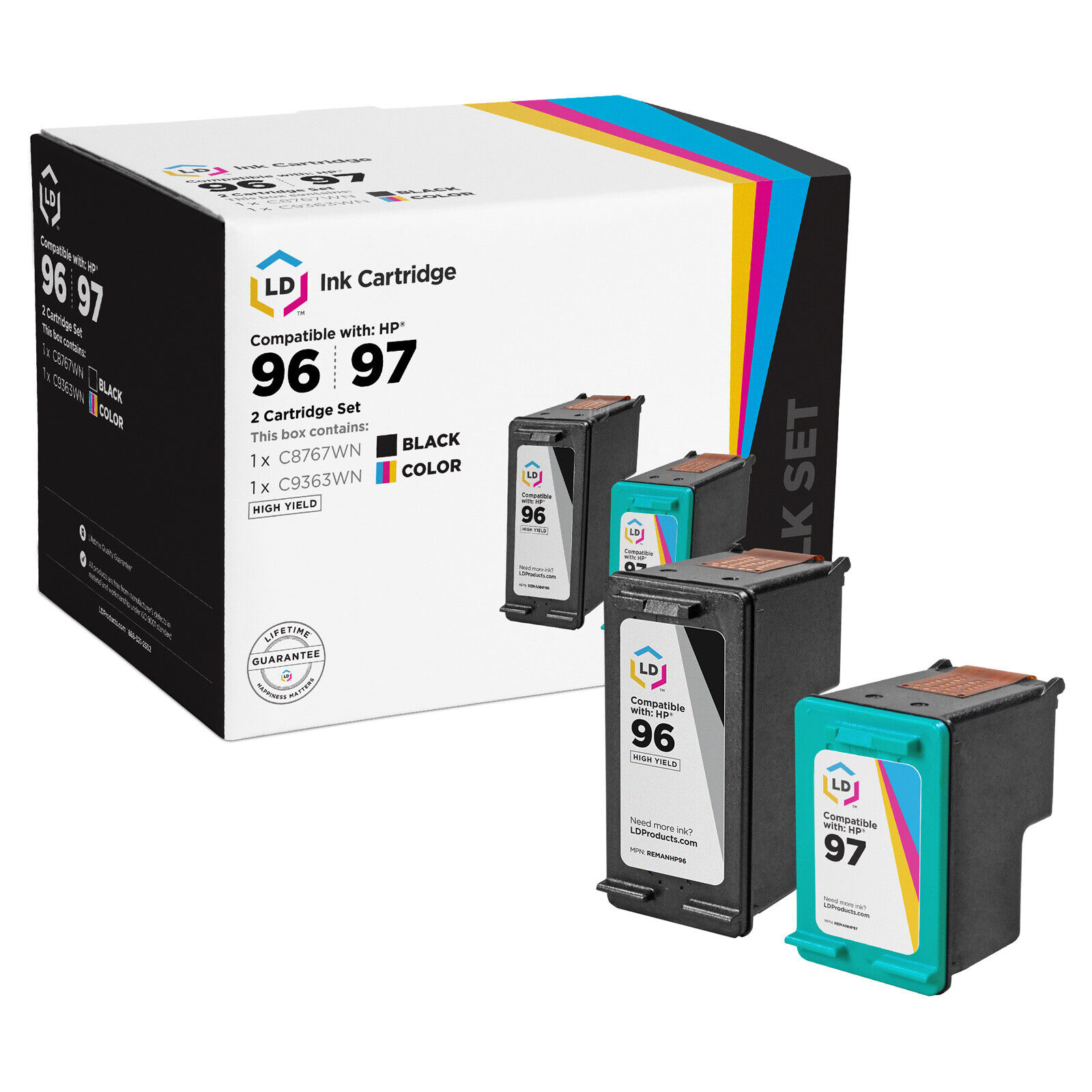 LD Reman Replacements for HP 96 Black & HP 97 Color Ink Cartridge 2PK