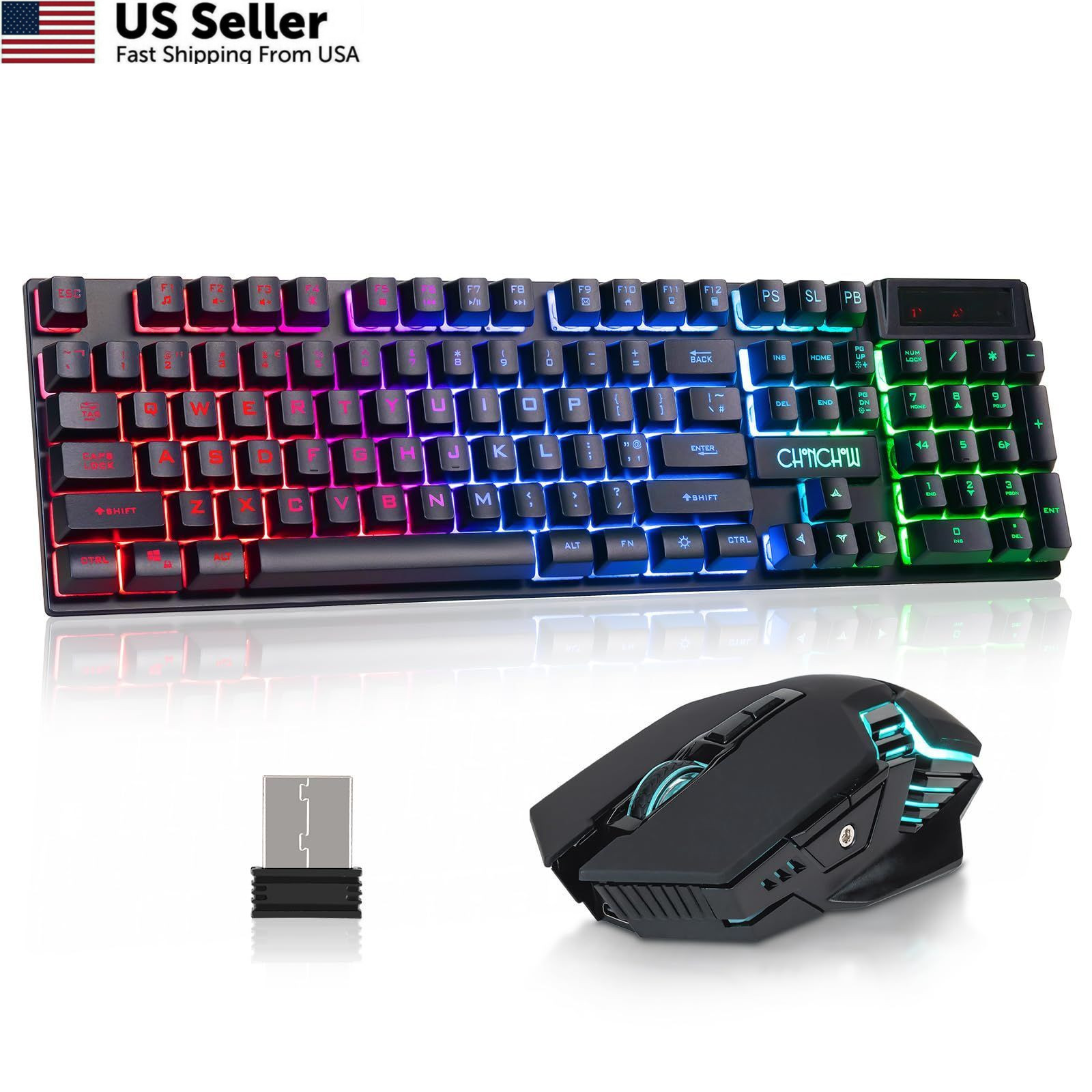 CHONCHOW USB Wireless Gaming Keyboard and Mouse Combo, RGB black,rgb backlit