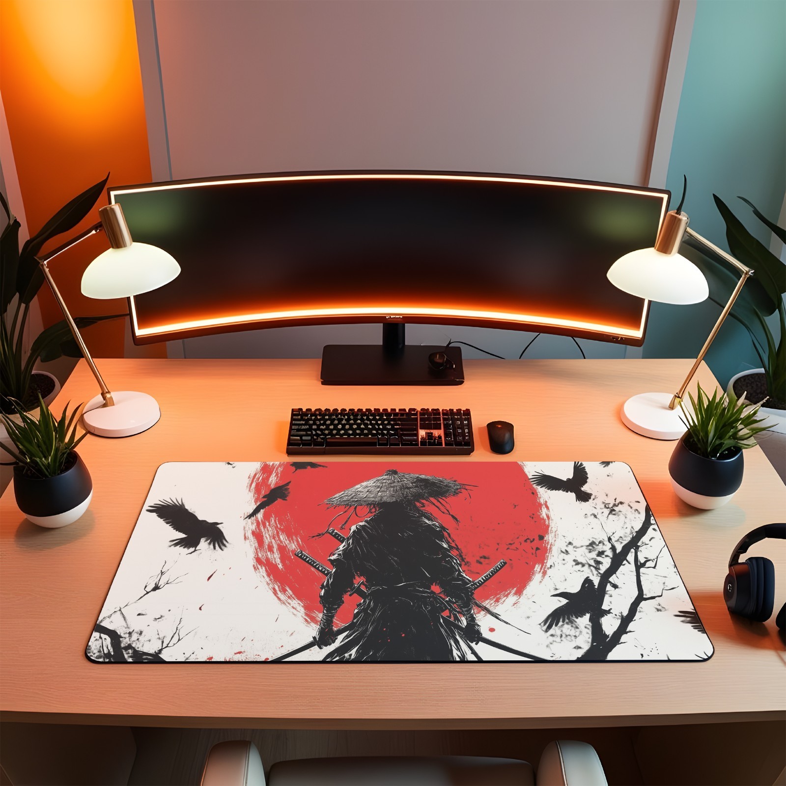 Samurai Gaming Mouse Pad XL/XXL Desk Mat – Water-Resistant - Non-Slip Rubber