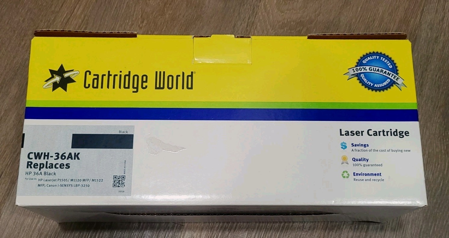 Cartridge World CW-36AK Black Toner Cartridge Replaces HP 36A New