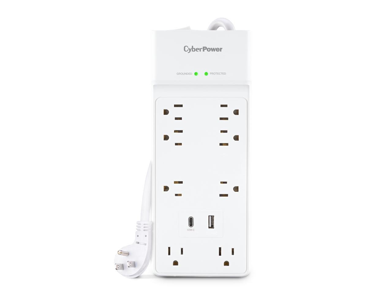 CyberPower CSP806UC18W Home and Office 8 - Outlet Surge Protector with 2400 J
