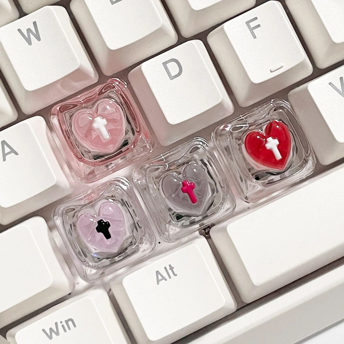 Transparent Cat Pink Keycaps Cute Custom RGB Backlit Heart-shaped Girls DIY
