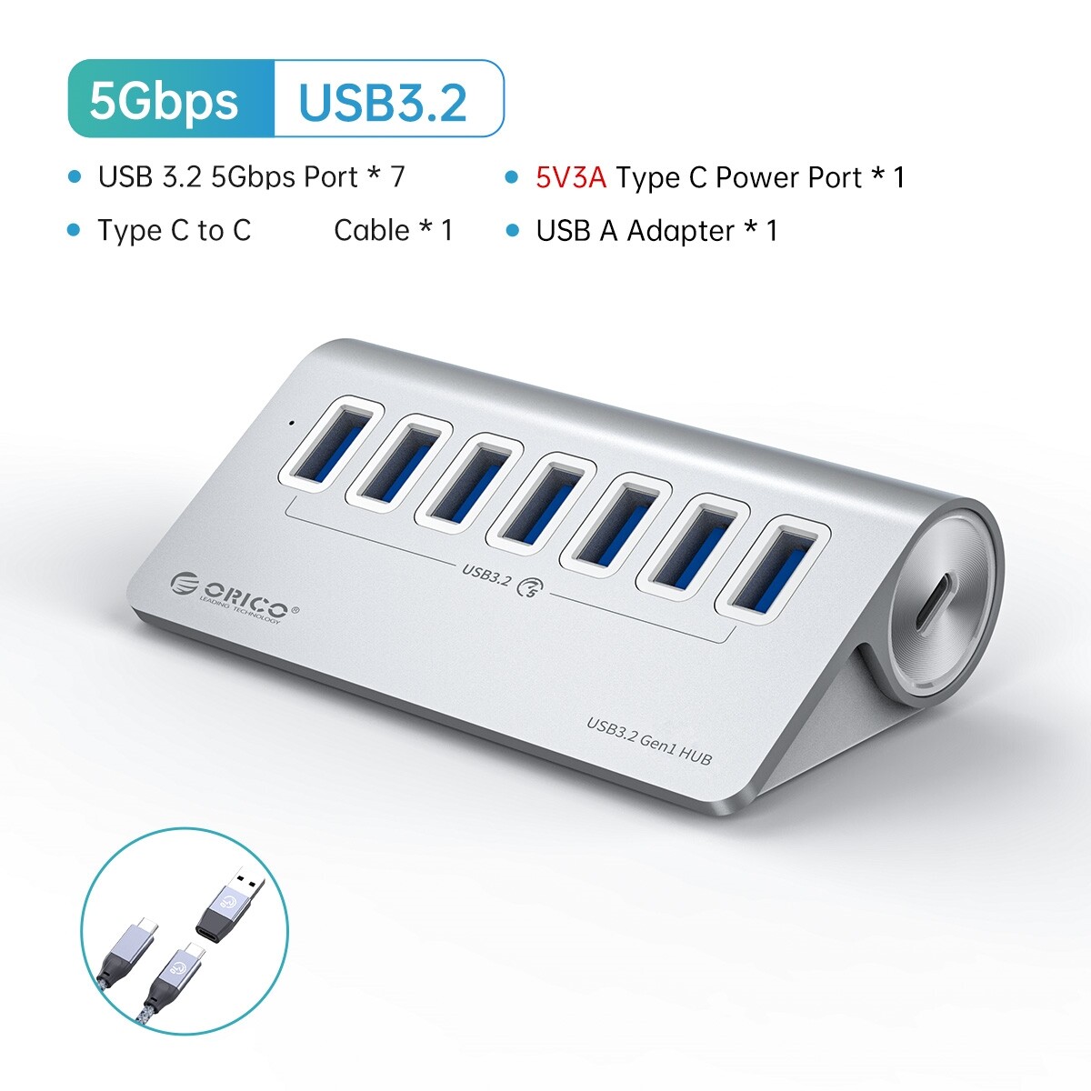 ORICO USB 3.2 Hub Aluminum 10Gbps 7Port USB Splitter for iMac MacBooks Mac Mini