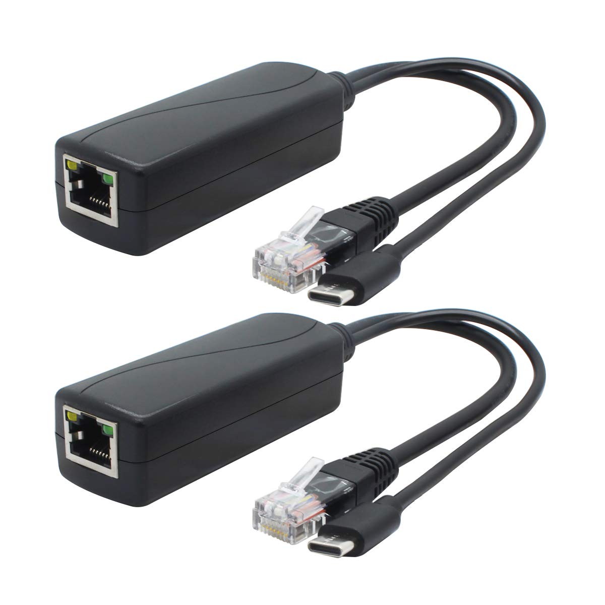 ANVISION 2-Pack 5V Gigabit PoE Splitter, USB Type C, 48V to 2.4A Black
