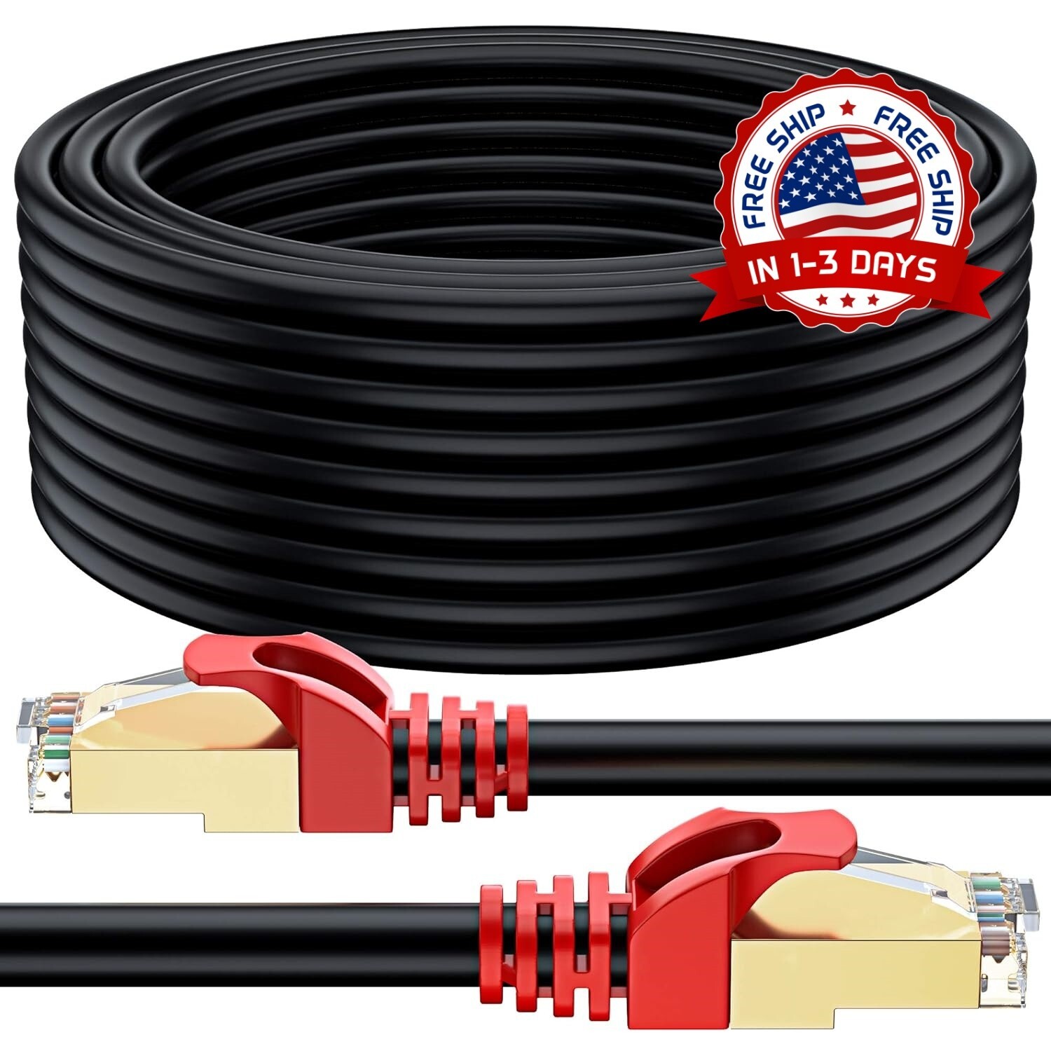 Cable de red Ethernet RJ45 de entierro directo, impermeable, CAT 7, de 150 pies